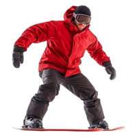aktiv Snowboarder im hell rot Jacke auf schneebedeckt Steigung png