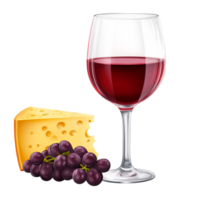 glas van rood wijn geplaatst De volgende naar een stuk van kaas en druiven creëren een perfect combinatie voor een prima dining ervaring png
