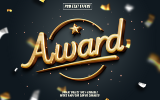 Golden 3D Award text effect with star and circle. psd