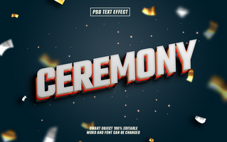 3D text effect Ceremony with confetti on dark background. psd