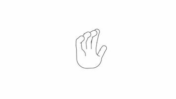 mano demostración gestos contorno 2d animación. expresando positivo emociones con no verbal señales monocromo dibujos animados 4k . cuerpo idioma expresión animado brazo aislado en blanco antecedentes video