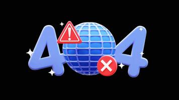 404 Erreur la toile page 3d animation. alpha transparent Contexte. 4k animation video