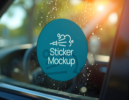 A teal car sticker mockup with a cleaning design psd