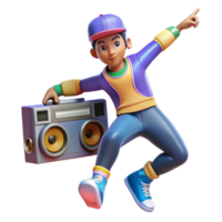 3d desenho animado Garoto dançando com boombox png