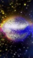 volumetrisch Planet mit ein metallisch Farbton dreht sich im äußere Raum video