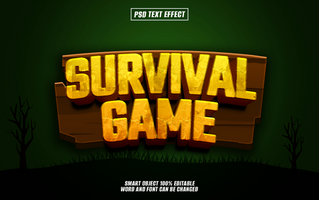 3D wooden text effect Survival Game on dark green background. psd