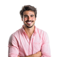 content homme dans une rose chemise, studio portrait png