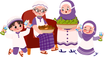 vol familie groet voor eid mubarak en vieren Ramadan illustratie png