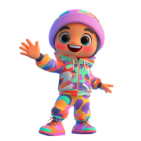 uma alegre desenho animado Garoto ondas vestindo colorida roupas png