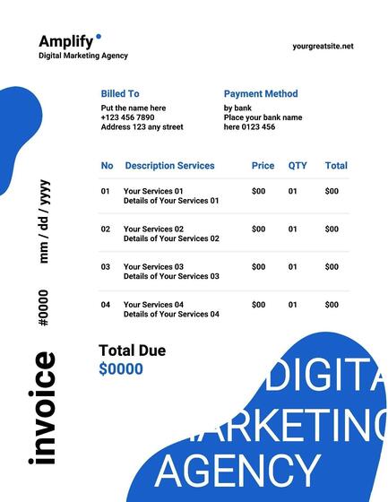 White and Blue Digital Marketing Agency Invoice Template