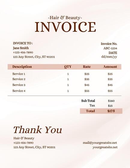 Beauty Services Hairdresser Invoice