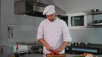 Chef Cutting Tomatoes for Cooking Prep video