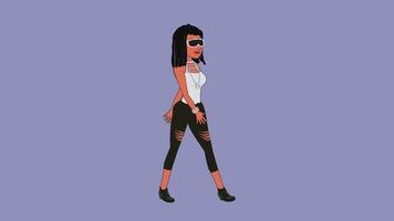 uma desenho animado mulher dentro Preto calça e branco topo video