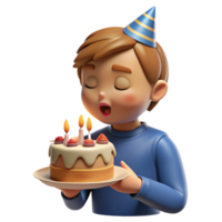 heiter klassisch beeindruckend künstlerisch 3d Junge weht Kerzen auf Geburtstag Kuchen Illustration Original- hoch Auflösung png