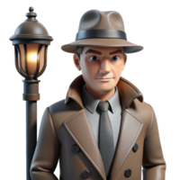 beeindruckend rustikal wunderbar zeitgenössisch 3d Karikatur Detektiv, Graben Mantel, Fedora Prämie exklusiv png