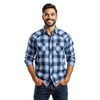 un' uomo nel un' blu plaid camicia è sorridente png