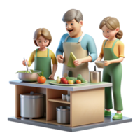 magnífico creativo familia Cocinando juntos cocina escena transparente antecedentes detallado png