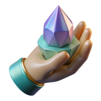 elegant abstrakt hand innehav en kristall med ljus belysning transparent bakgrund premie png