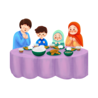 Ramadán familia comiendo cena en el mesa, 3d Ramadán icono png