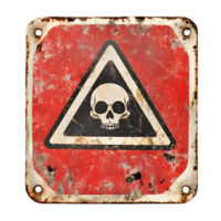 Vintage Weathered Toxic Warning Sign with Skull Icon Graphic png