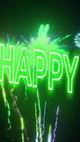 vertical happy easter text written with fireworks background display video