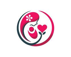 A mother and child logo with a heart vector