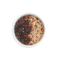 Quinoa blend displayed in a bowl against a clean Transparent background showcasing colorful grains, Quinoa Isolated on background png