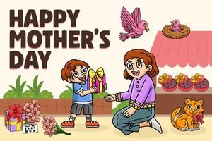Happy Mothers Day Poster Horizontal Banner vector