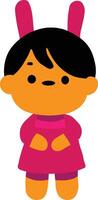 un dibujos animados niña en un rosado vestir con negro pelo vector