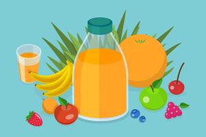 3D Isometric Flat Conceptual Illustration of Fruit Juice, Natural Berry Blend. vector