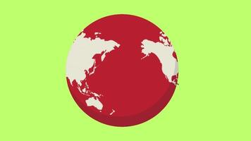 Red spinning globe earth animation isolated on green screen background video