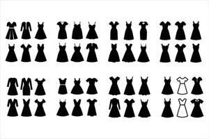 Collection of various black dresses silhouettes for fashion design vector