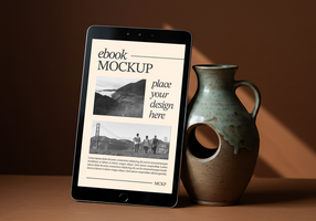 tablette maquette pour ebook avec vase décoration psd