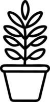 Minimalistic Black White Outline Drawing of a Potted Plant with Leaves for Botanical Illustrations and Modern Art vector