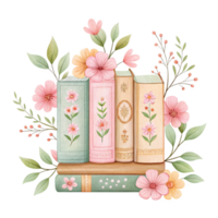 aguarela livros com floral decorações ilustração png
