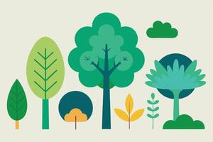 Funky Trees Collection Flat Design with Leaf and Natural Elements on Beige vector