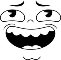 negro y blanco dibujos animados cara con presumido sonrisa y elevado Cejas vector