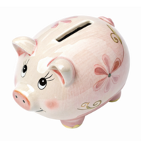 adorable céramique porcin banque avec floral conception pour des économies et financier éducation png