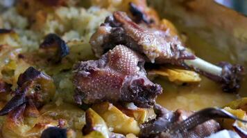 duck leg confit berry sauce second course healthy meal food snack diet on the table copy space food background rustic top view video