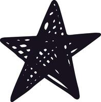 Black textured five pointed star representing rating, quality, achievement, success, feedback, and customer satisfaction, hand drawn with a marker, isolated on a white background vector