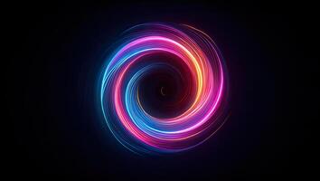 Colorful light trails in a circle on a black background photo