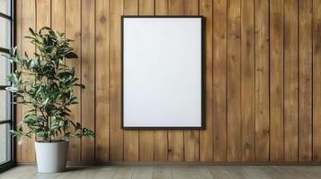 moderno minimalista Arte monitor interior ajuste blanco lona de madera pared antecedentes copyspace disponible foto