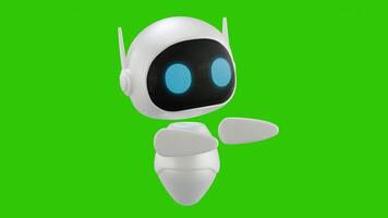 mignonne 3d mini robot personnage animation avec de côté montrer du doigt mouvement. vert écran Contexte. parfait en boucle. video