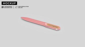Metal pen mockup with wooden detail lying down, right view psd