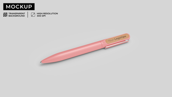 Metal pen mockup with wooden detail lying down, left view psd