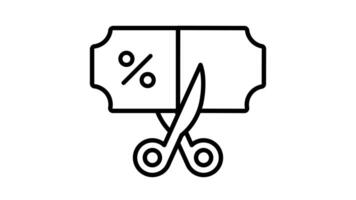 Animated scissors snip a coupon with a percent sign video