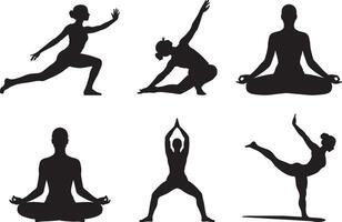 Yoga Poses Silhouettes for Wellness and Design vector