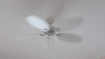 techo ventilador giros rápidamente en un brillante interior espacio durante tiempo de día, trayendo frio aire a el habitación video