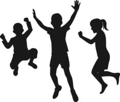 Children jumping and playing together Silhouette. Kids Playing Silhouette . vector