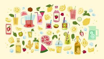 Fruit drinks and ingredients set vector